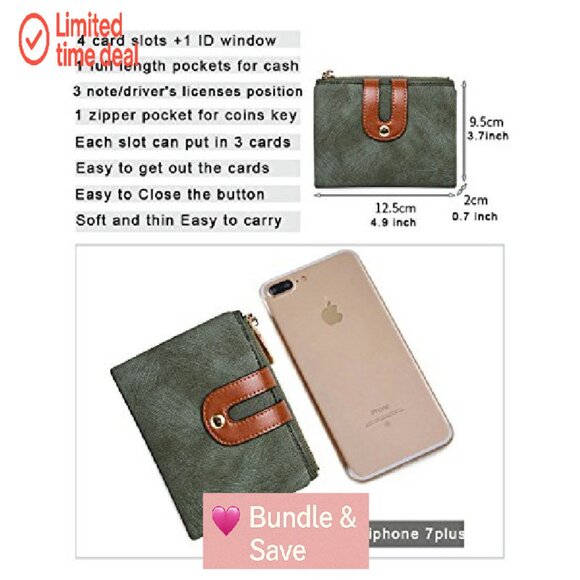 Slim Bifold RFID Wallet with Zipper Coin Pocket - PU Leather Compact - Picture 4 of 8